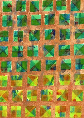 Green Squares on Golden Background Pattern 