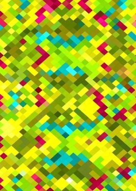 square pixel pattern abstract in yellow green blue