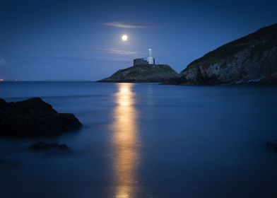 Mumbles Lighthouse at dusk