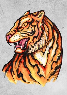 Hand drawn japanese traditional tiger illustration