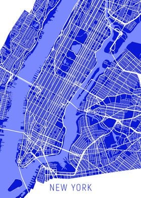 New York Map Electric Blue