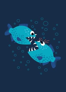 Gossiping Blue Piranha Fish