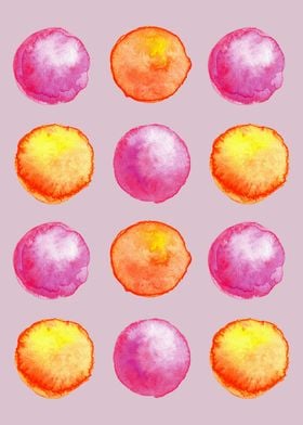 Juicy Watercolor Pink And Orange Spheres Pattern
