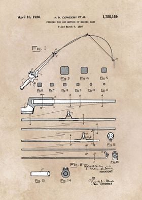 patent art Cowdery et al Fishing rod... 1930