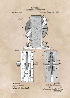 patent art Tesla Electro magnetic motor 1889