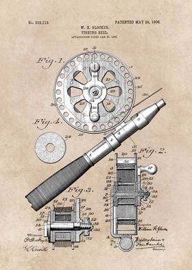 patent art Glocker Fishing reel 1906