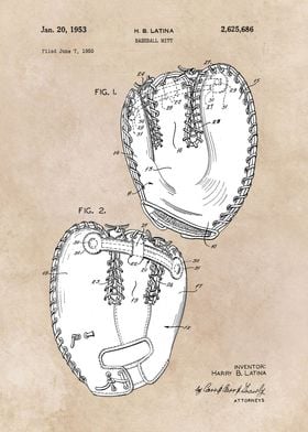 patent art Latina Baseball mitt 1953