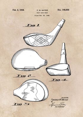 patent art Matzie Golf Club Head 1948