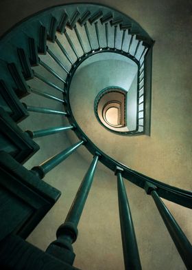 Spiral staircase in brown and blue tones