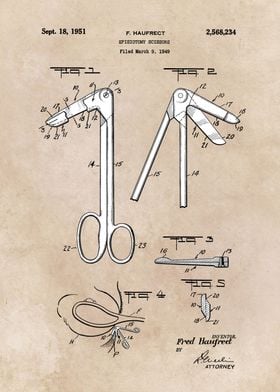 patent art Haufrect 1949 Episiotomy scissors