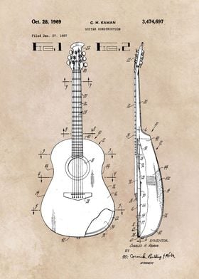 patent art Kaman 1969 Guitar construction