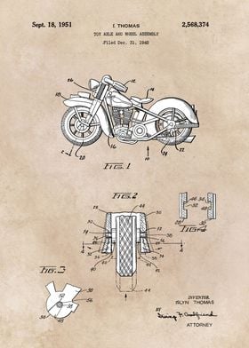 patent art Thomas 1951 Toy axle and wheel assembly