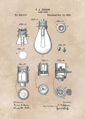 patent art Edison 1890 Lamp base