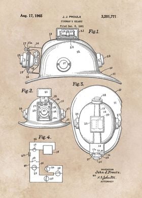 patent art Proulx 1965 Firemans helmet