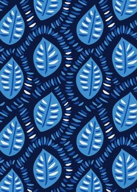 Pretty Decorative Blue Leaves Pattern