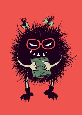 Geek Evil Bug Character Loves Reading