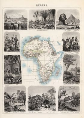 Africa vintage map - 1863 year