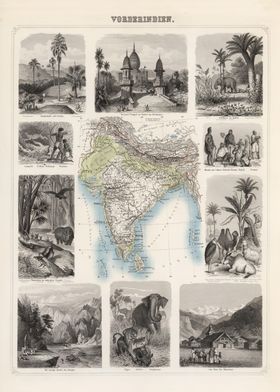 India vintage map - 1863