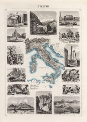 Italy vintage map - 1863