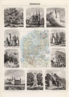 Denmark vintage map - 1863