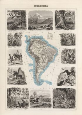 South America vintage map 1863