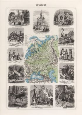 Russia vintage map - 1863