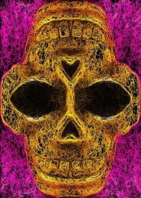 psychedelic rotten skull with pink background