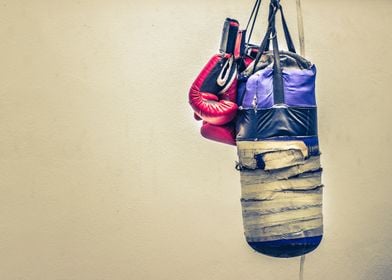 Punching bag and boxing gloves photograph