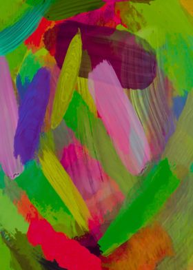 splash painting abstract in green pink blue red