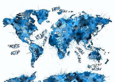world map color splatter blue