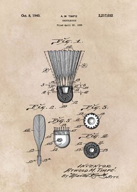 patent art Timpe Shuttlecock 1940