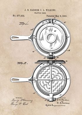 patent art Harker Wilkins Waffle Iron 1883