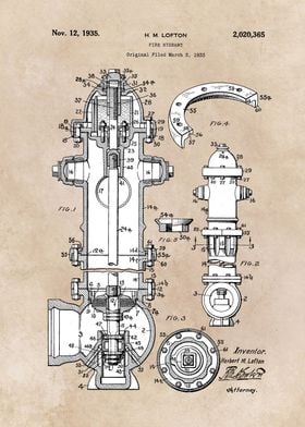 patent art Lofton Fire hydrant 1933