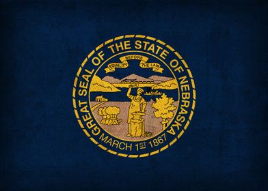 Nebraska State Flag on Distressed Canvas