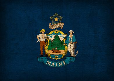 Maine State Flag on Distressed Canvas