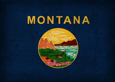 Montana State Flag on Distressed Canvas