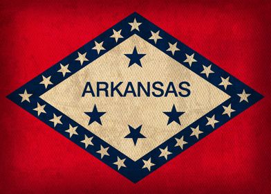 Arkansas State Flag on Distressed Canvas