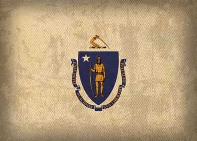 Massachusetts State Flag on Distressed Canvas