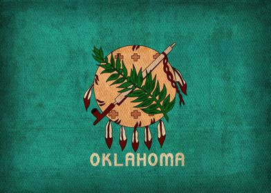 Oklahoma State Flag on Distressed Canvas