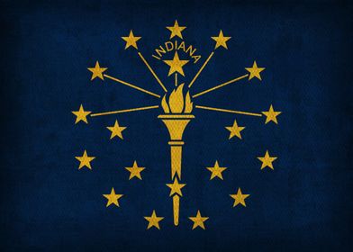 Indiana State Flag on Distressed Canvas