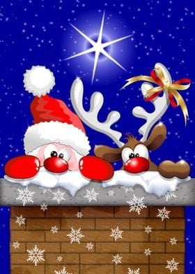 Funny Christmas Santa and Reindeer Cartoon' Poster by Bluedarkat Lem |  Displate
