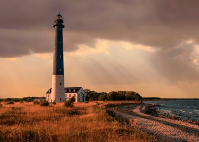 Seascape with an old lighthouse on Estonia island