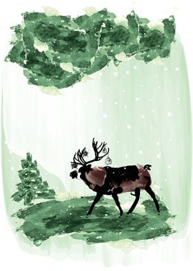 Reindeer in snowy forest