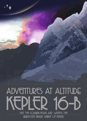 Kepler 16-b Vintage Space Travel Poster