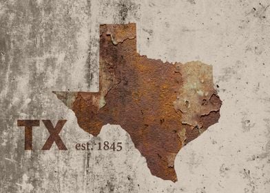 Texas State Founded Date Rusty Map Series No 04