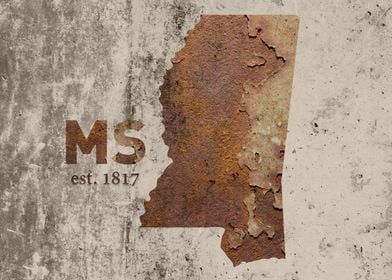 Mississippi State Founded Rusty Map Series No 12