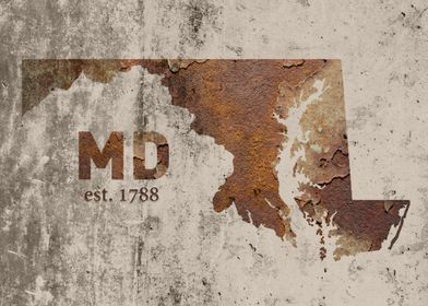 Maryland State Founded Date Rusty Map Series No 27