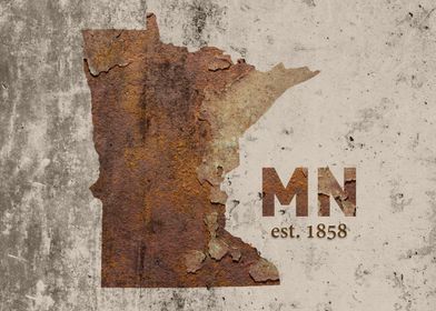 Minnesota State Founded Rusty Map Series No 36