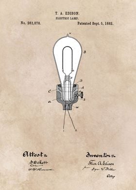 patent art Edison 1882 Electric Lamp