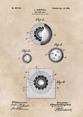 patent art Kempshall 1902 Billiard ball